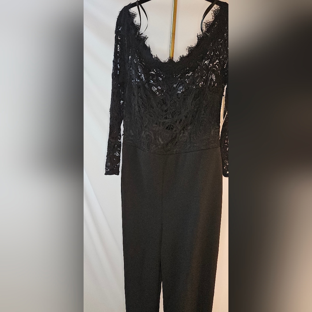 Premier Amour Chic Black Lace V-Neck Wide Leg Jumpsuit - Picture 4 of 11